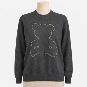 Teddy Bear Outline 100% Wool Sweater Size M‎ Black Grunge Luxury Italy Novelty